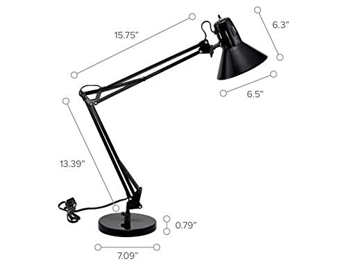 Office VLF100D Swing Arm Desk Lamp (36" Reach / Base, Black)