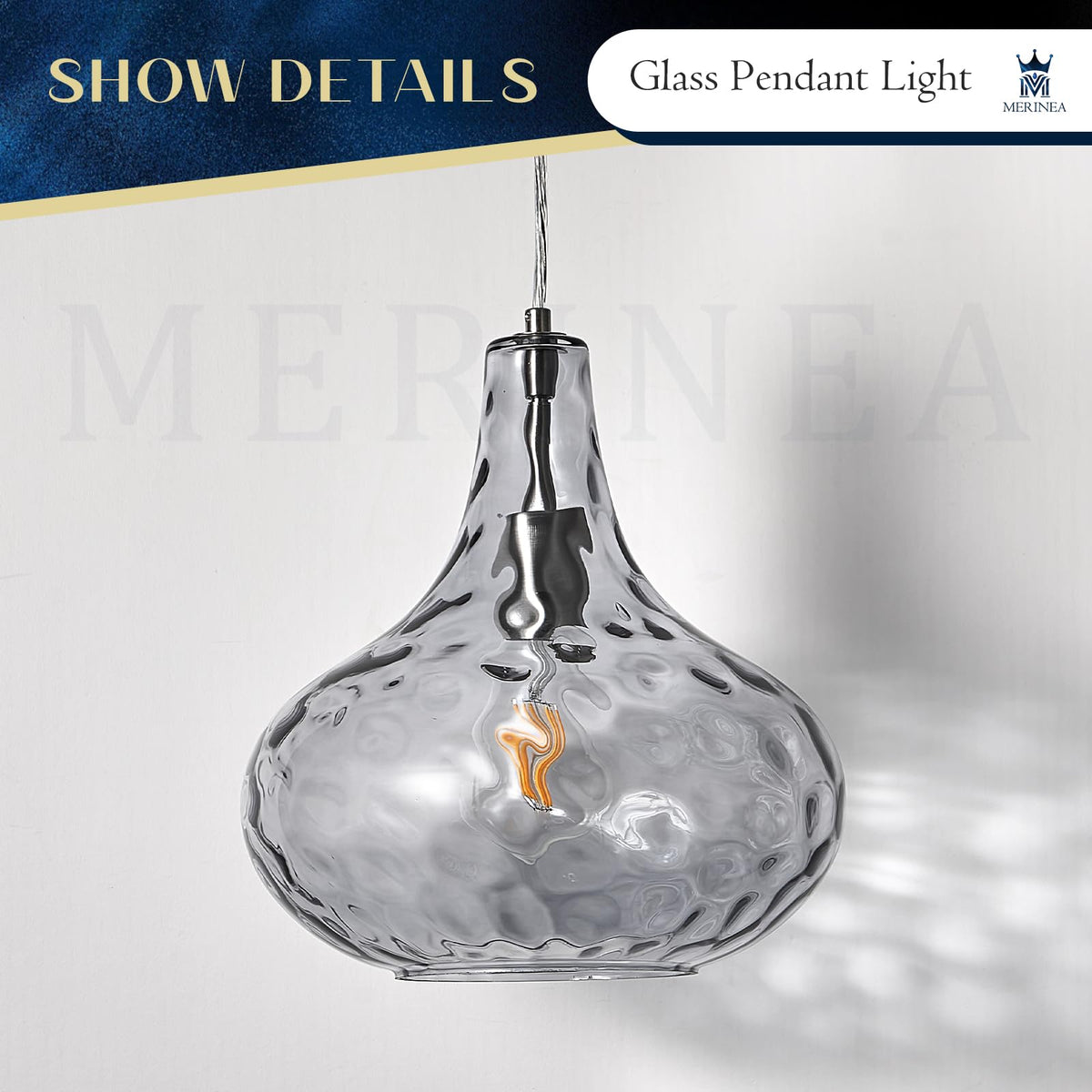 11" Smoked Hammered Glass Pendant Light (Smoked)