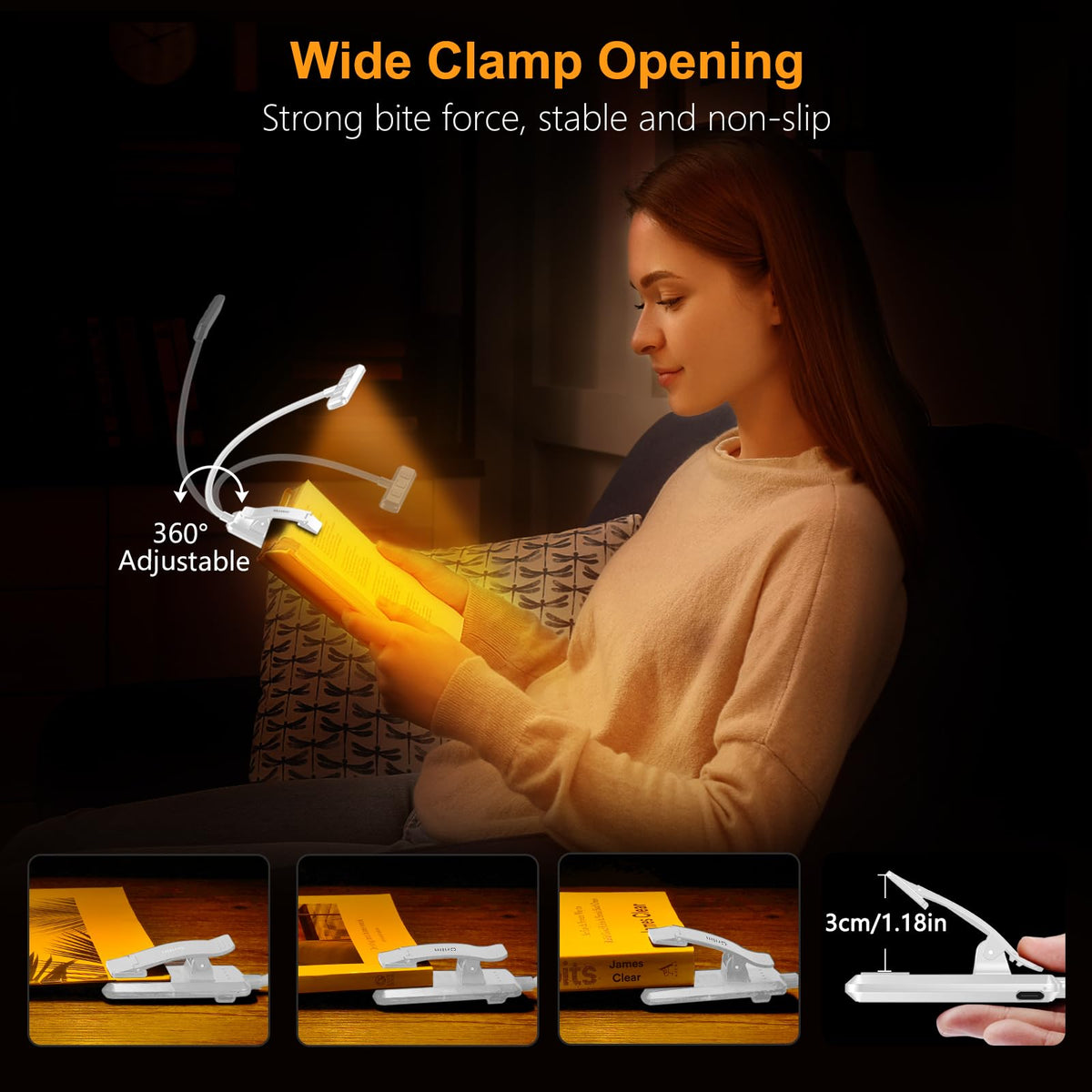 19 LED Rechargeable Book Light for Reading in Bed (White)