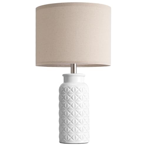 22.6" Ceramic Bedside Table Lamp for Bedroom Nightstands (White)