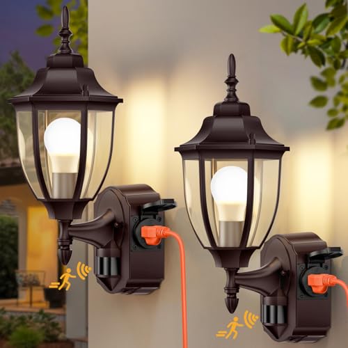 Porch Lights with Outlet (Bronze / 2 Pack)