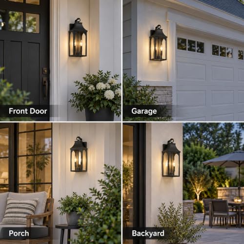 17-Inch 2-Light Outdoor Porch Wall Lantern, Black Exterior Light (17 inch)