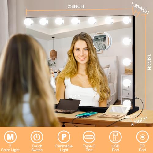 Vanity Mirror with Lights (Black / 23"L x 18"W)