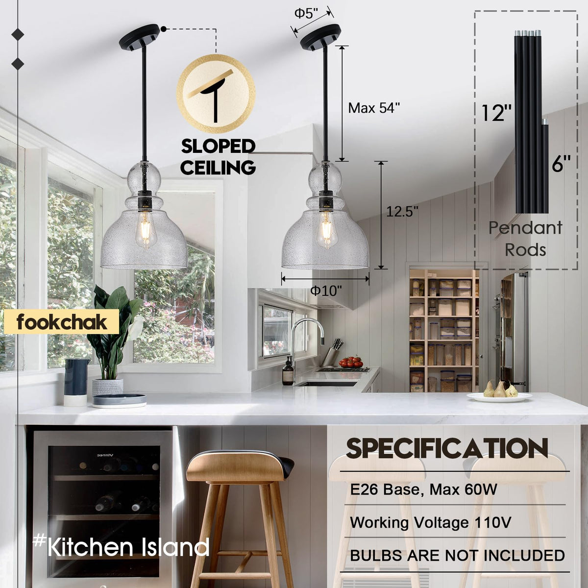 10" Seeded Glass Pendant Lights Kitchen Island Black Pendant Ceiling Light with Hand (Black Seeded)