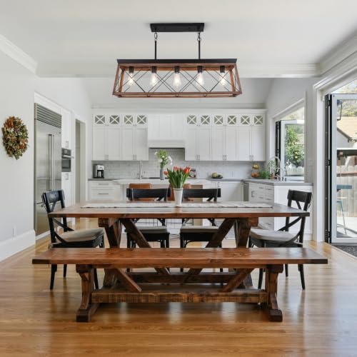 37.8Inches Farmhouse Rectangular Chandelier Rustic (37.8InchesWood)