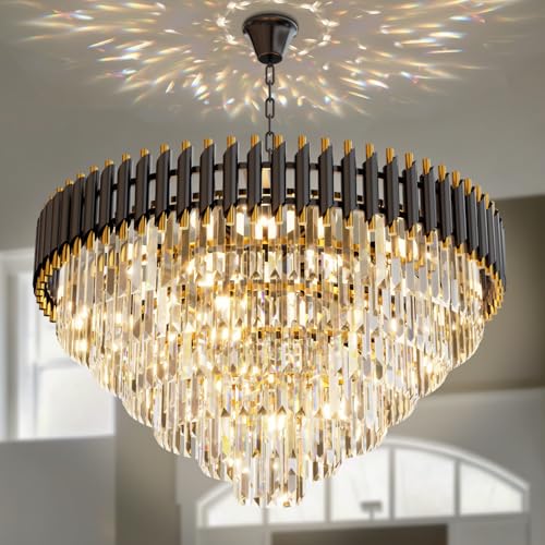 32 inch Black Gold Crystal Chandelier 6 (D32"XH19.6" Black)