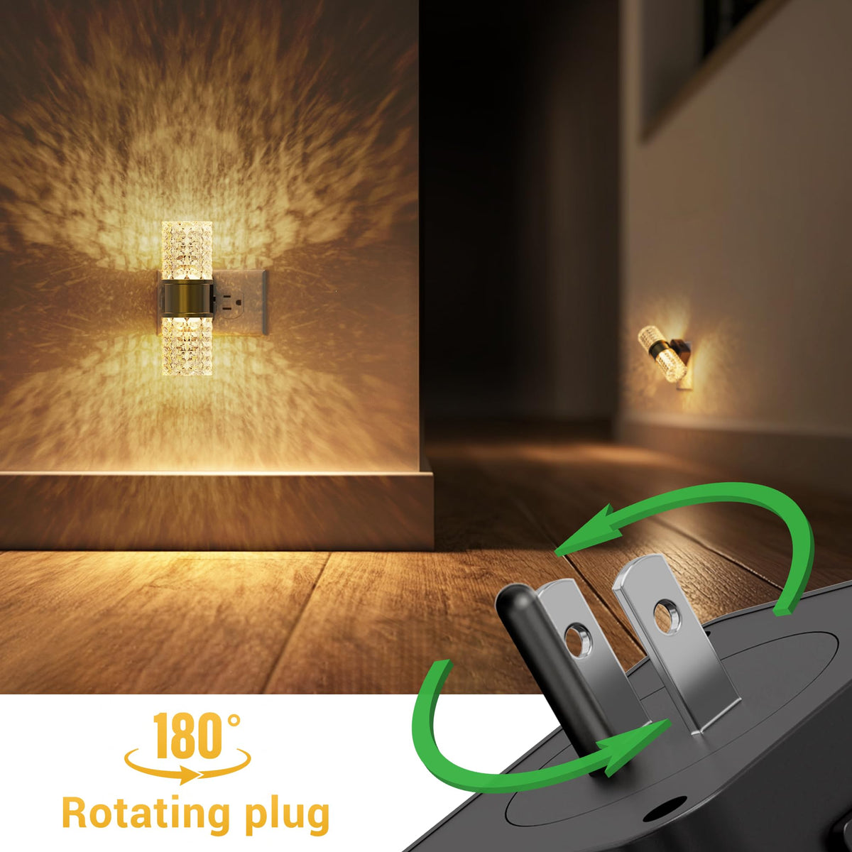 Night Light Dimmable Night Lights Plug into Wall (Gold Ring-3000K Diamond / 2 Pack)
