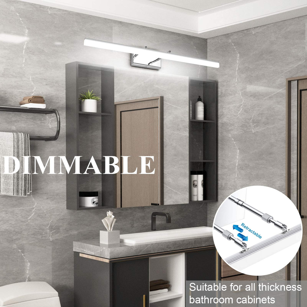 31.5in Dimmable Modern LED Vanity Lights for Bathroom Light Fixtures Over Mirror Chrome Adjustable Bath Lighting (Polished Chrome-D / 31.5 in)