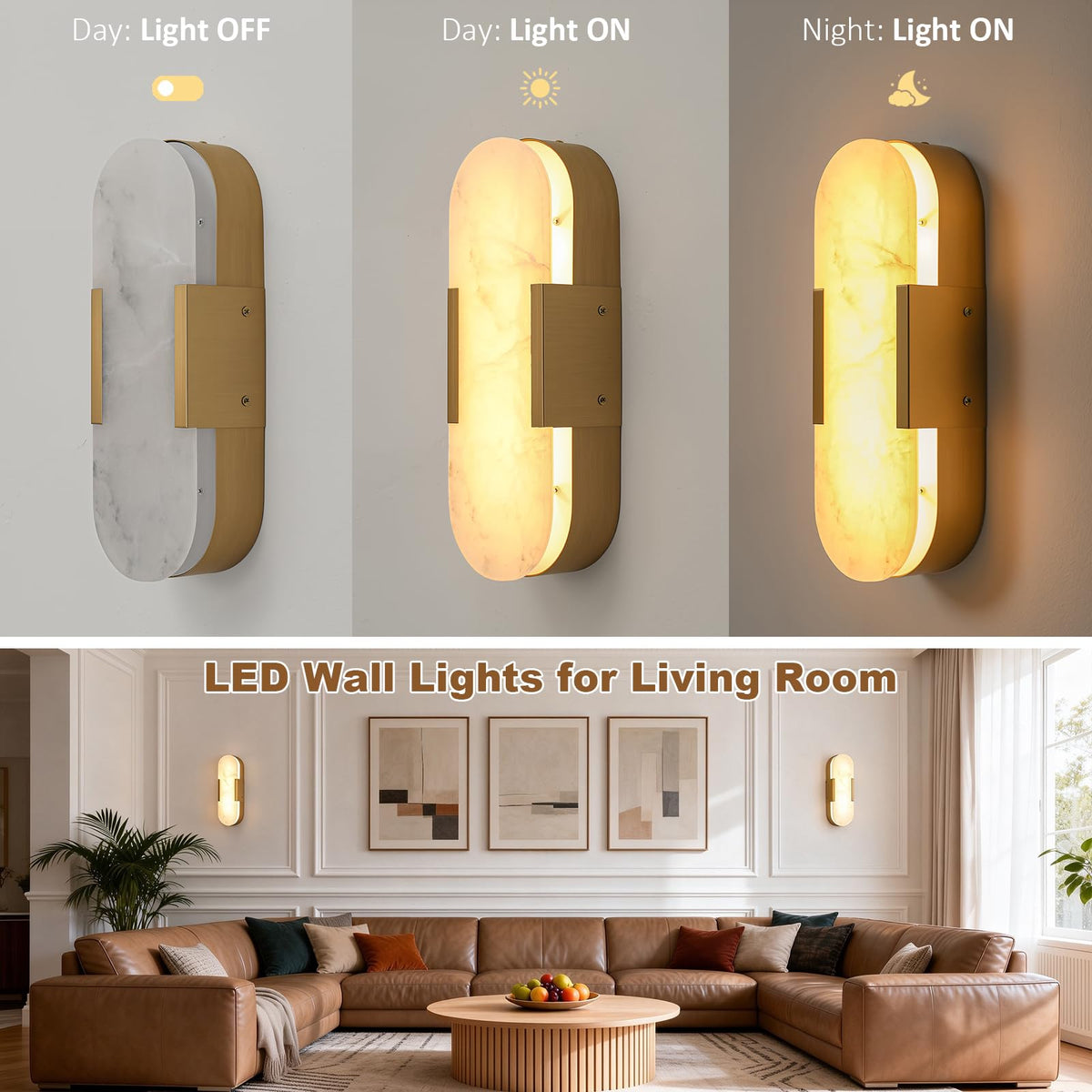 Alabaster Wall Sconces (Gold-1 Pack)