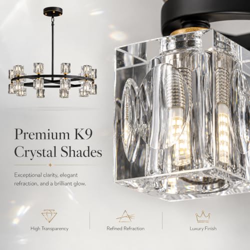 Crystal Chandelier for Dining Room (Black+gold(20lights）)
