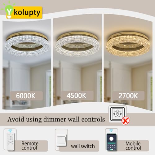 32'' Modern Chandeliers for Living Room Crystal Chandelier Flush Mount Ceiling Light Fixture for Dining Room Living Room Bedroom Dimmable 2700 (Gold / Dia 32inch)