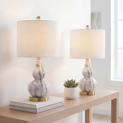 Anya Gourd Glass Table Lamp 20.5" (Set of 2 / Black / White)