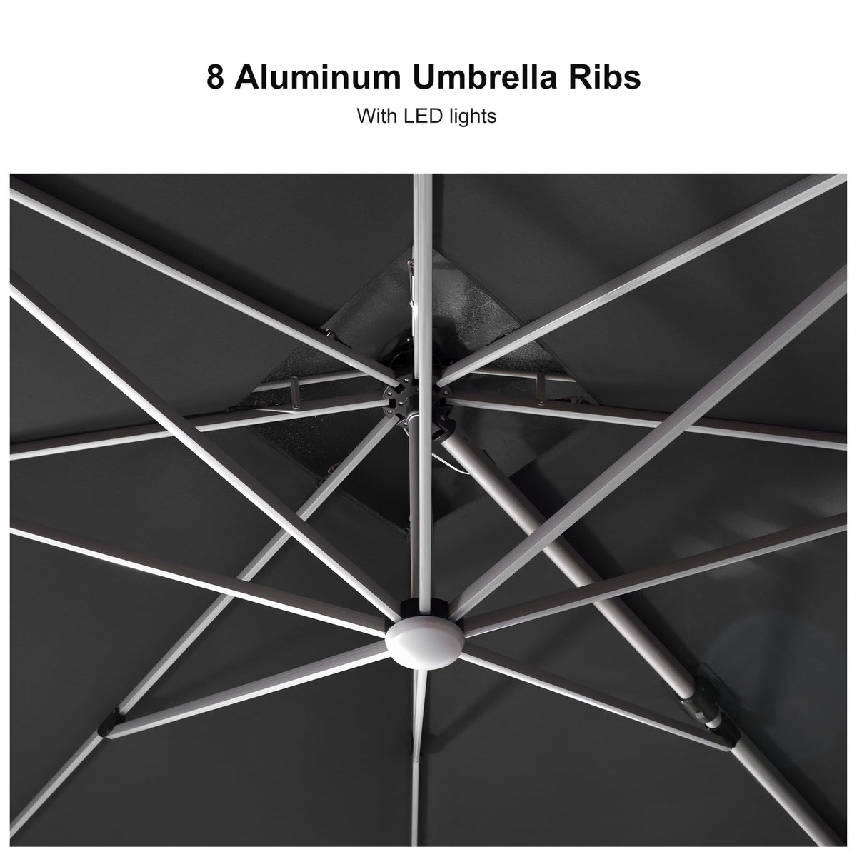 9' X 12' Solar Powered LED Rectangle Cantilever Umbrella With Base Patio Umbrellas Windproof Hanging Umbrella Outdoor Umbrellas (Grey / 9' X 12')