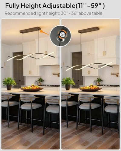 39.4in Kitchen Island Light (Black-Wave / 39.4in)