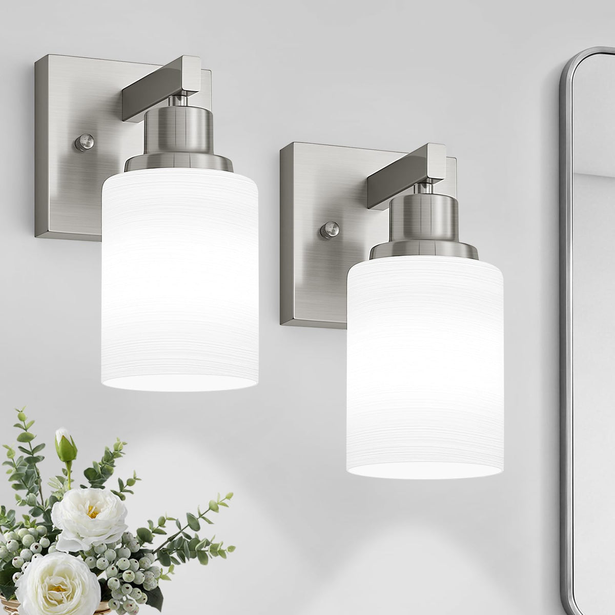 Bathroom Wall Sconces Set of 2 Brushed Nickel Single Vanity Light (Nickel / 1-Light(2 Pack))