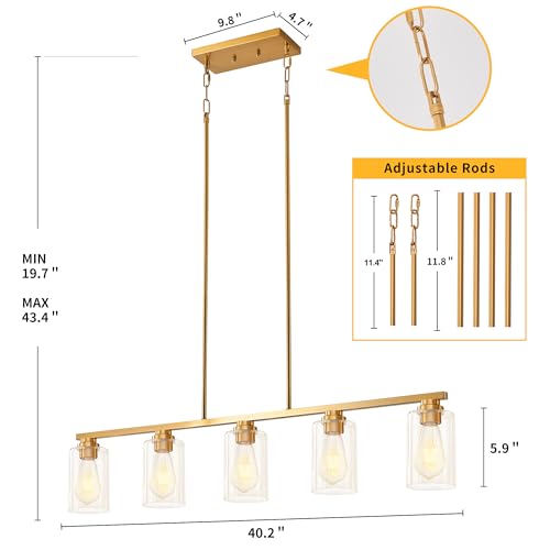 Island Light for Kitchen (Brushed Gold / 5 Light + Clear Glass)