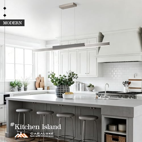 Modern LED Linear Pendant Light 57in Brushed Nickel Island Light Dimmable (Nickel Wood / 57'')