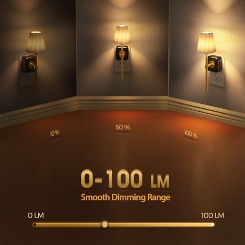 LED Night Lights Plug into Wall Vintage Pleated Fabric Cover (Gold / 2 Pack)