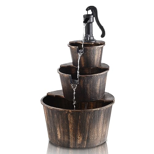 40 Inch 3 Tier Barrel Waterfall Fountain Outdoor Water Fountains Barrel Wood 3 (3-tier)
