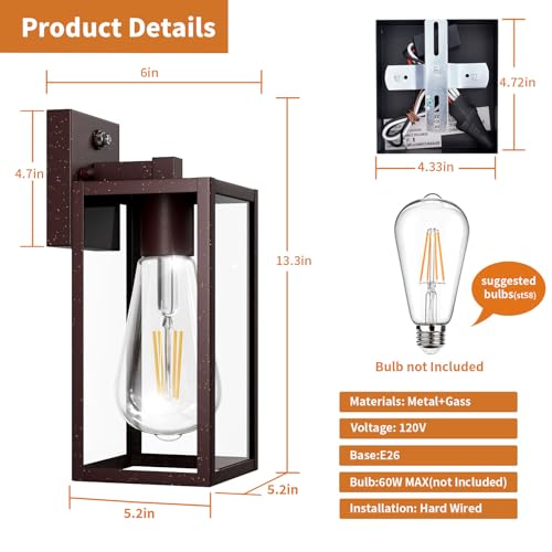 13'' Oil Rubbed Bronze Dusk to Dawn Outdoor Light Fixtures Wall Mount (Oil-Rubbed Bronze / Medium-13.3'')