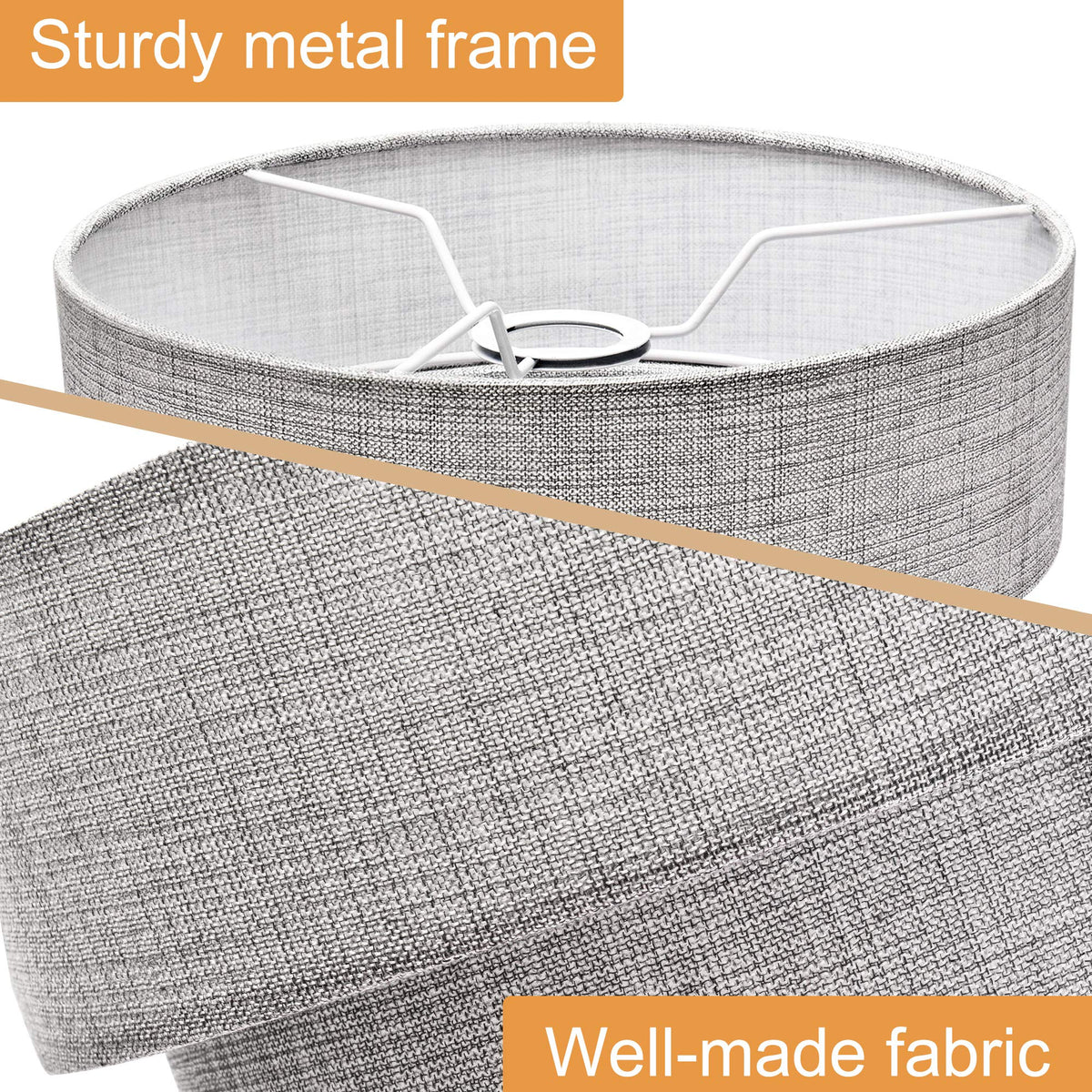 3 tier Drum Linen Lamp Shade for Pendant Lamp Floor Lamp Chandelier Replacement Shade Clip on Bulb Classic Round Lampshade Cover Only (Grey)