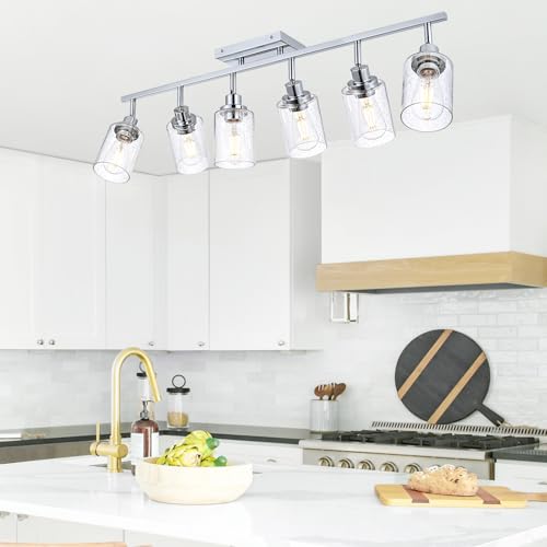 6 Light Track Lighting Kit Chrome Tracking Lights Fixture Ceiling Vanity Light with Seeded Glass Track Lighting Heads (Chrome / 6-Light)