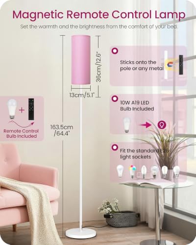 Dimmable Floor Lamps for Living Room with Remote and Foot Switch (Pink and White)