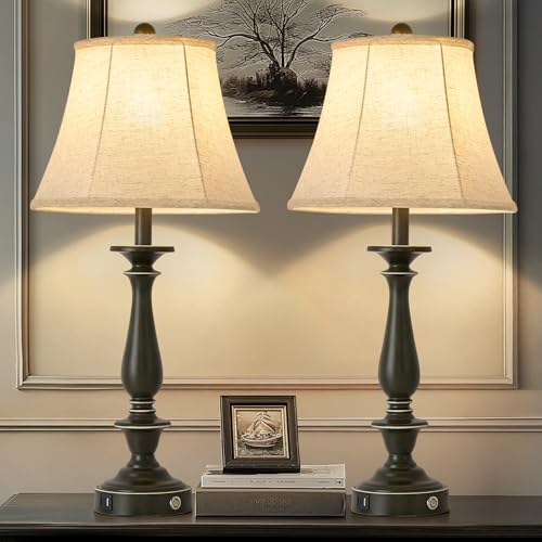 28.5'' Farmhouse Table Lamp Set of 2 (Taupe with Rubbed Edge / 28.5'')