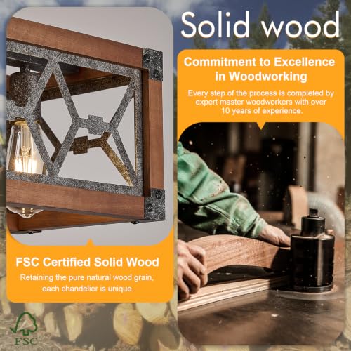 Farmhouse Kitchen Island Lighting Wood Rectangle Chandelier