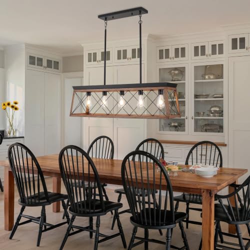 37.8Inches Farmhouse Rectangular Chandelier Rustic (37.8InchesWood)