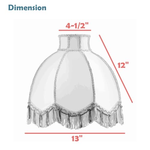 30628 Tranditional Scallop Dome Shape Spider Construction Lamp Shade in Light Grey Jacquard Fabric (Light Grey & 13" Wide)