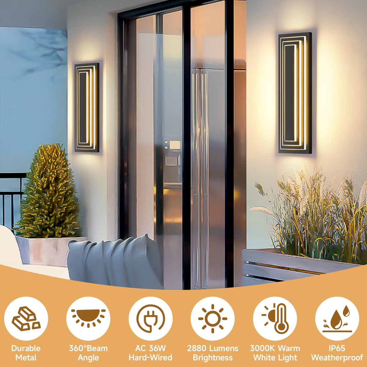 Outdoor Wall Lights (Black 3-Tier Modern Design / 23.6 Inches（60 cm）)
