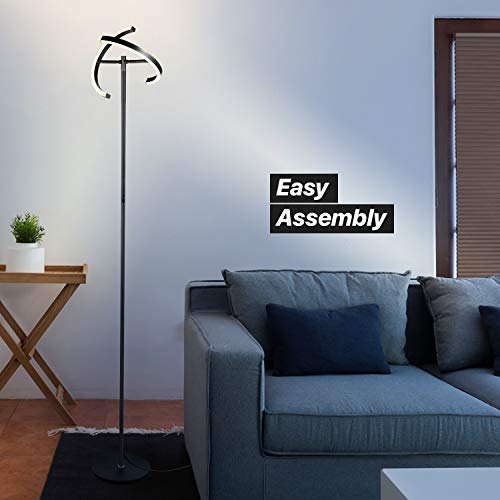 Halo Split Modern Bright LED Torchiere Floor Lamp for Offices (Jet Black)
