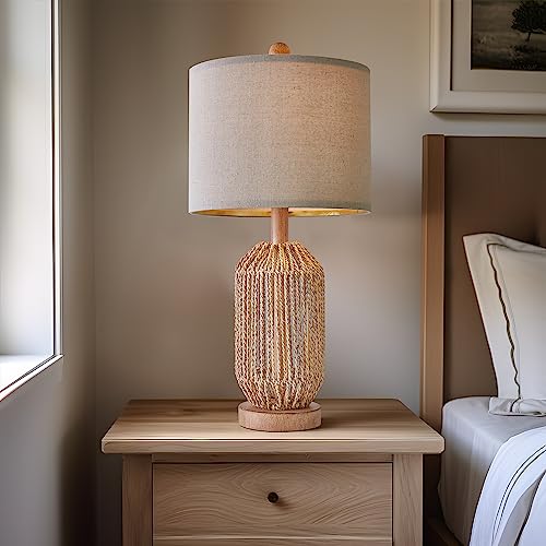 21" Boho Table Lamps Set of 2 for Living Room (Wood Brown)