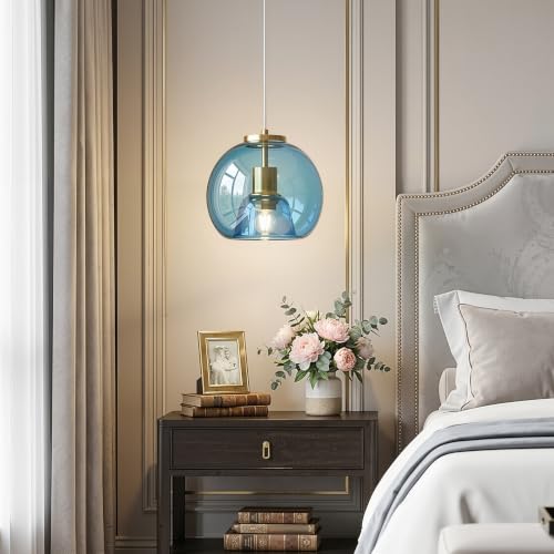 Sky Blue Glass Pendant Lights Kitchen Island (Sky Blue(7.87 in) / 3-Pack)