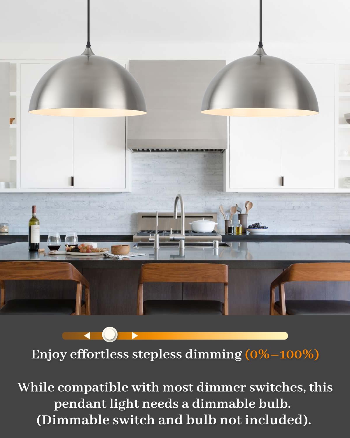 Brushed Nickel Pendant Lights Kitchen Island (Brushed Nickel+White / 16"x2)