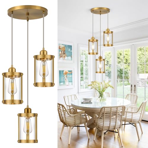 Brushed Gold 3 (Gold + Clear Glass / 3-Light Ceiling Chandelier)
