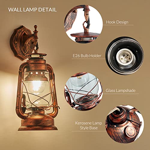 Rustic Wall Sconce Lighting Lantern Mounted Light with Glass Lampshade for Hallway Farmhouse Loft W7 x H15 (W7" x H15" x D9.8")