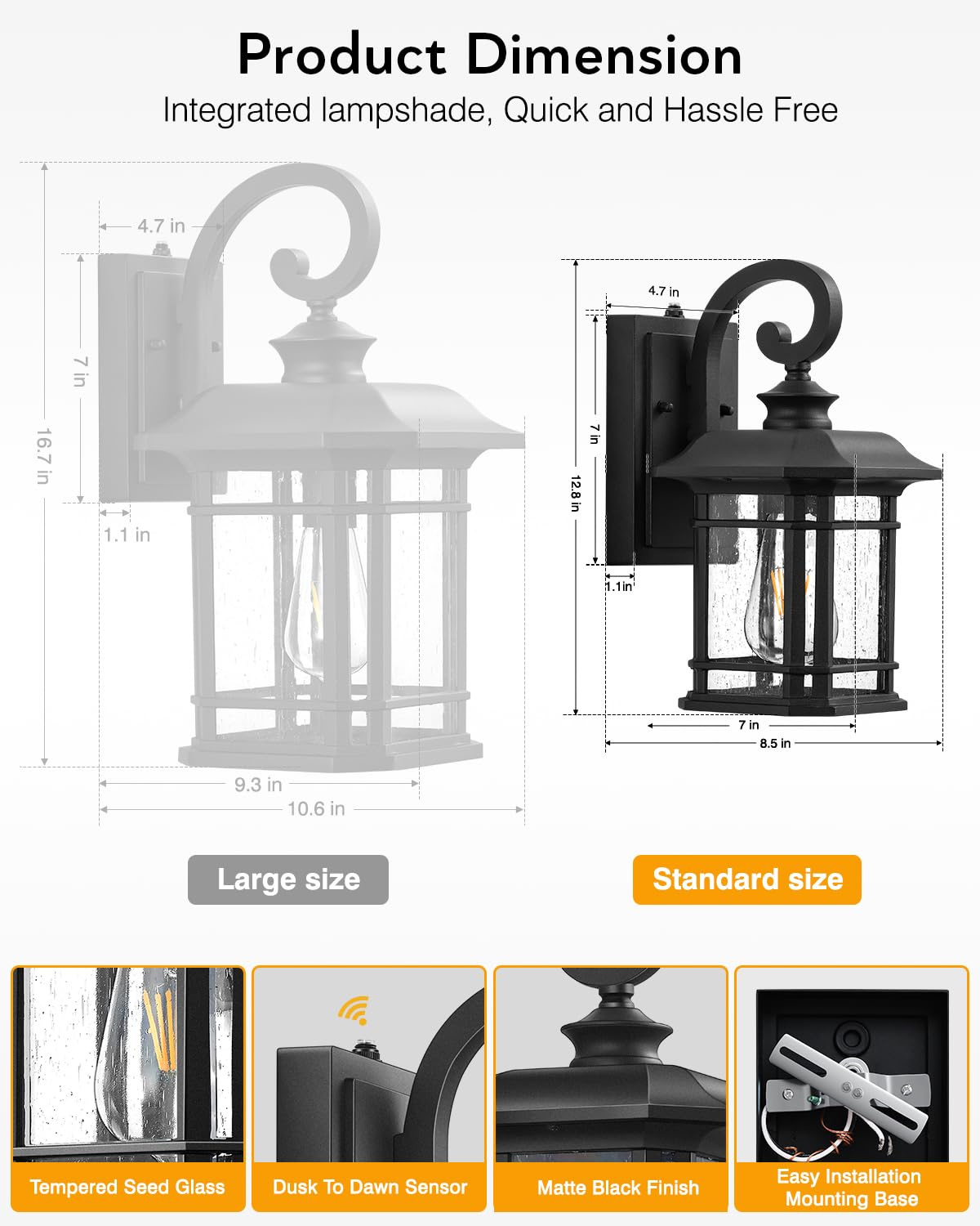 Black Outdoor Light Fixture Dusk to Dawn (Black / 12.4 in Dusk to Dawn 2 Pack)