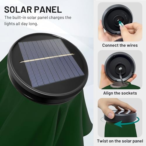 12FT Large Patio Umbrella with Solar Lights (Dark Green / 12 FT)