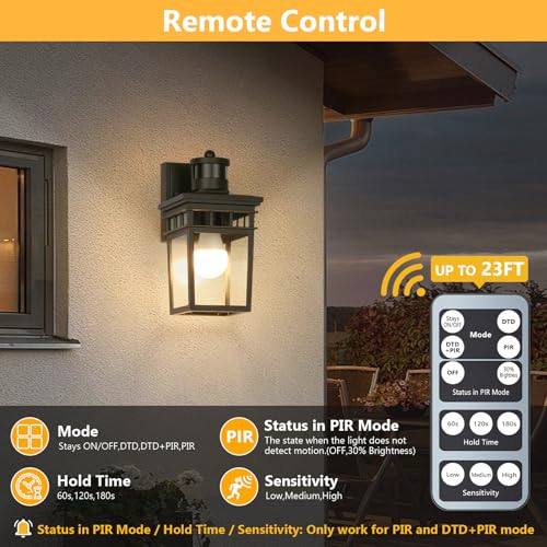 Dusk to Dawn Motion Sensor Outdoor Wall Lantern with 4 Modes and LED Bulb (Oil-Rubbed Bronze)