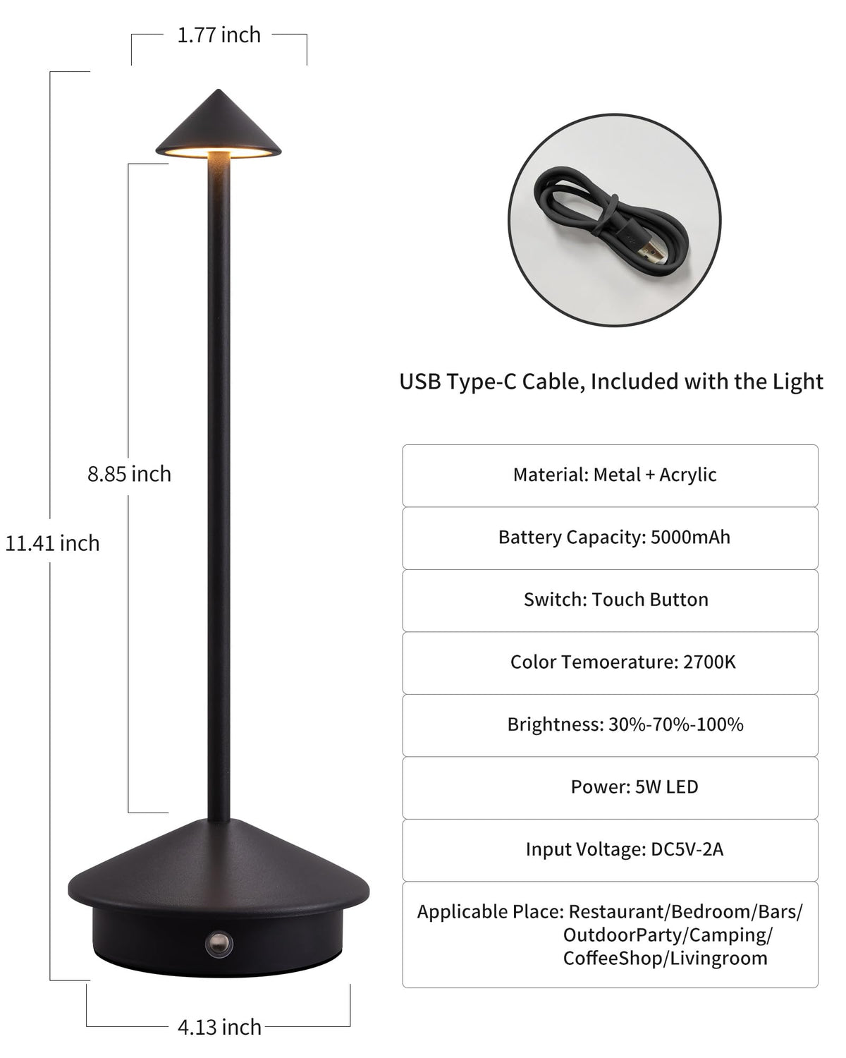 Modern Cordless Table Lamp Set of 2 (Black (2 Pack))