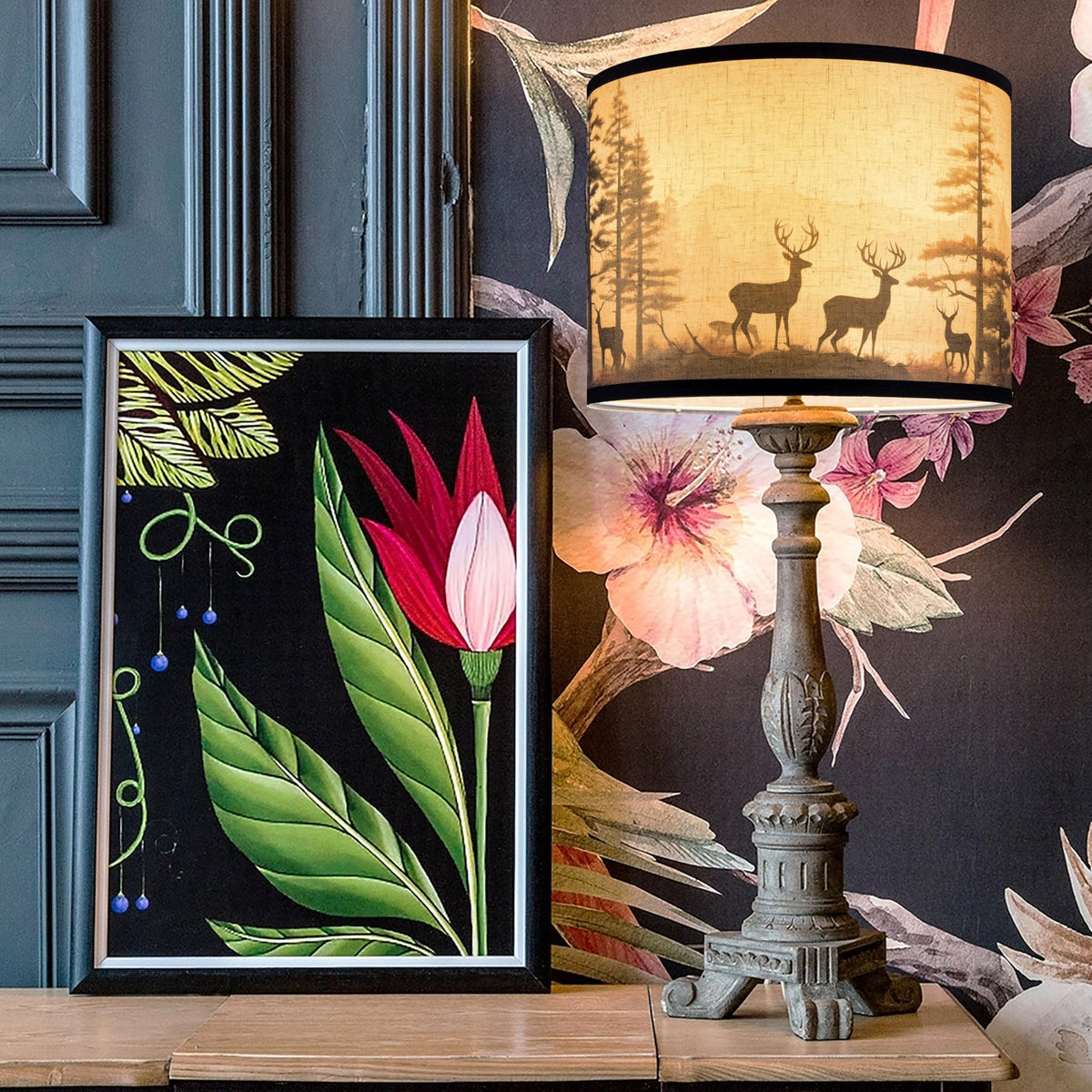 HD Printing Deer Drum Lamp Shade 13"x13"x10" Assembly Required Lampshade for Table Lamp (13*13*10 1 Pack / HD Printing Deer)