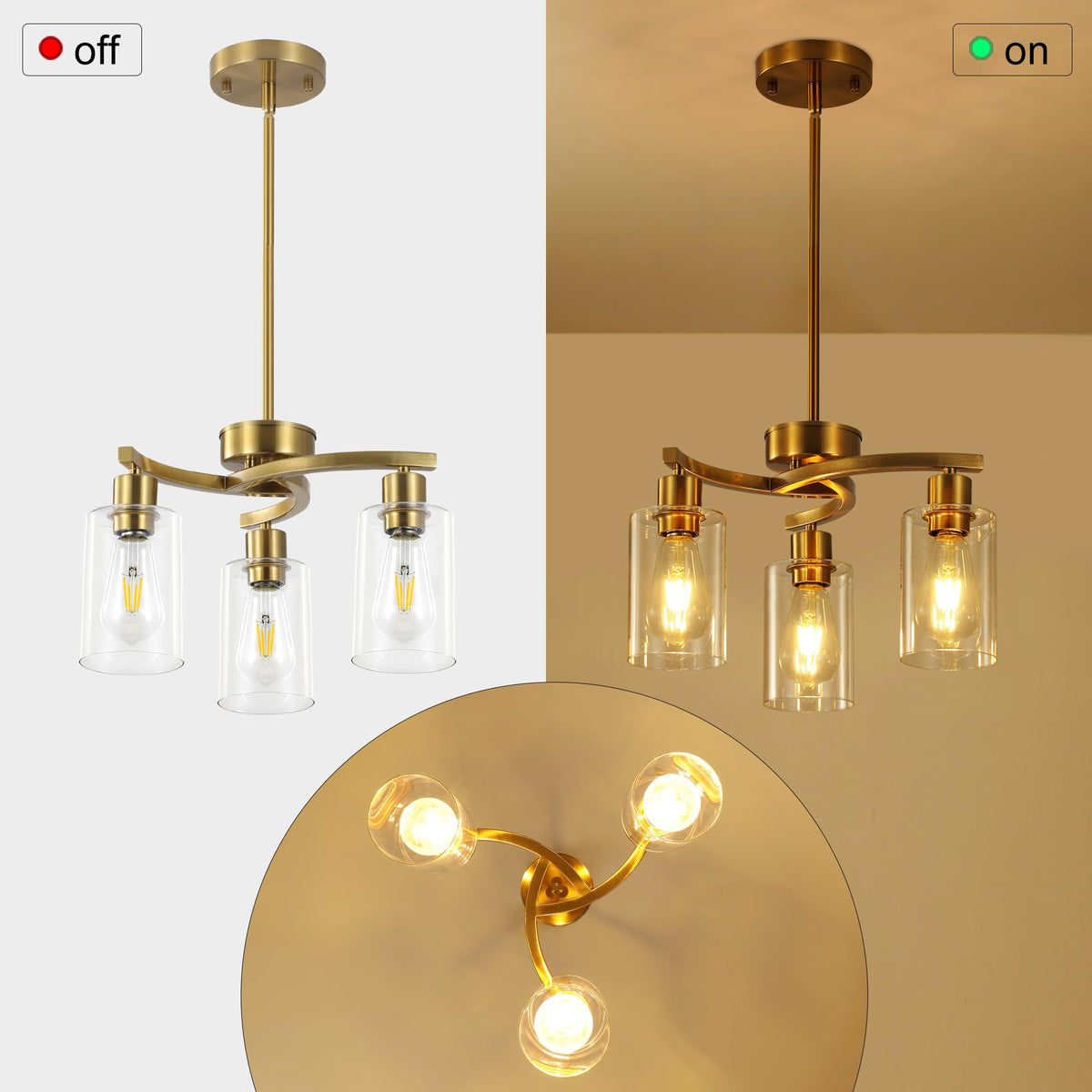 3 Light Brushed Gold Chandelier for Dining Room (Brushed Gold / 3-Light)