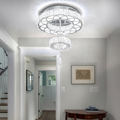 Dia 12" Crystal Mini Chandelier Crystal Silver Ceiling Light Fixtures LED Flush Mount Ceiling Light for Living Room Bedrooms Dining Room Dimmable 2700k 4500k 6000k (Silver / W:12inches)