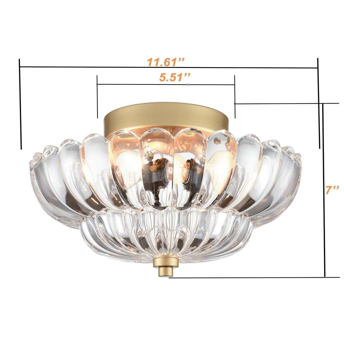 Gold Ceiling Light Fixture with Scalloped Clear Glass Shade (Gold-clear glass)