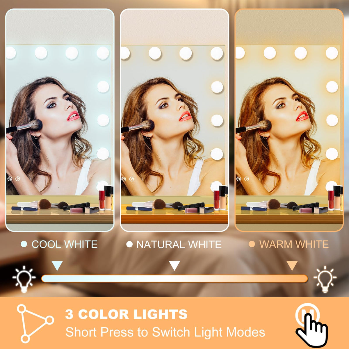 Vanity Mirror with Lights (Gold / 23"L x 18"W)