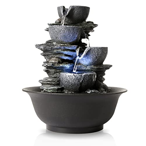 Water Fountains Indoor Waterfall Fountain Tabletop Fountain with LED Light Water Feature Indoor Zen Meditation for Home and Office Indoor Spaces Decor
