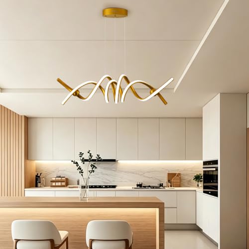 LED Chandelier (37in/Gold/Linear/53W-Dimmable)