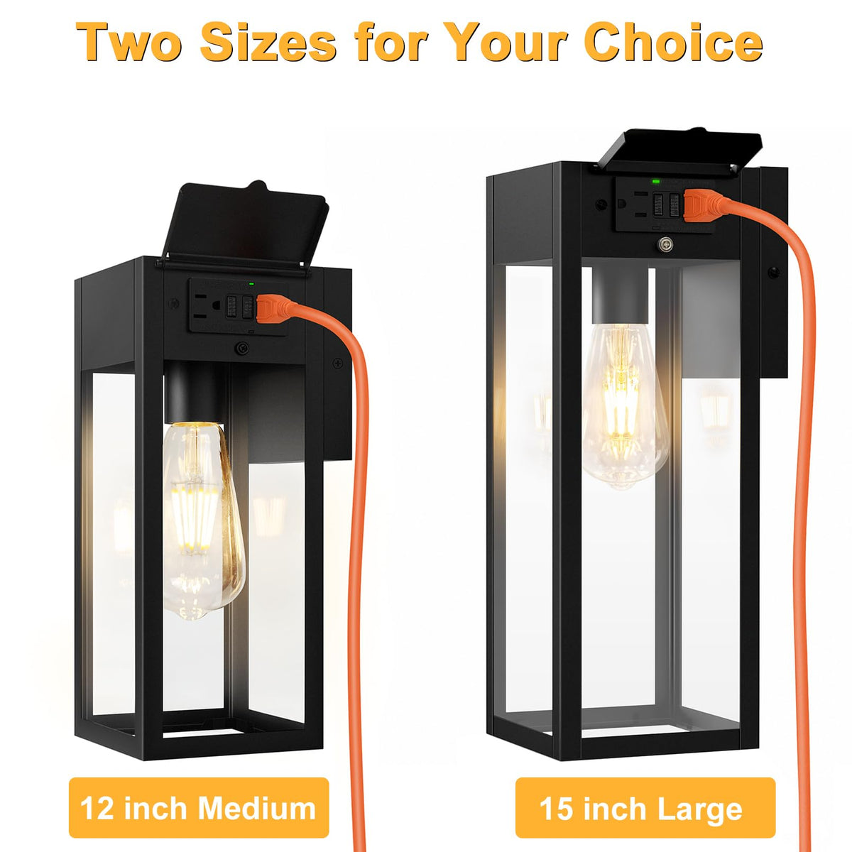 Large Porch Lights with GFCI Outlet (Black 1-Pack (With Outlet) / No Sensor, Large)